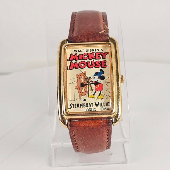 Lorus Disney Mickey Mouse Watch Steamboat Willie 27mm Leather Strap Vintage - Picture 1 of 11